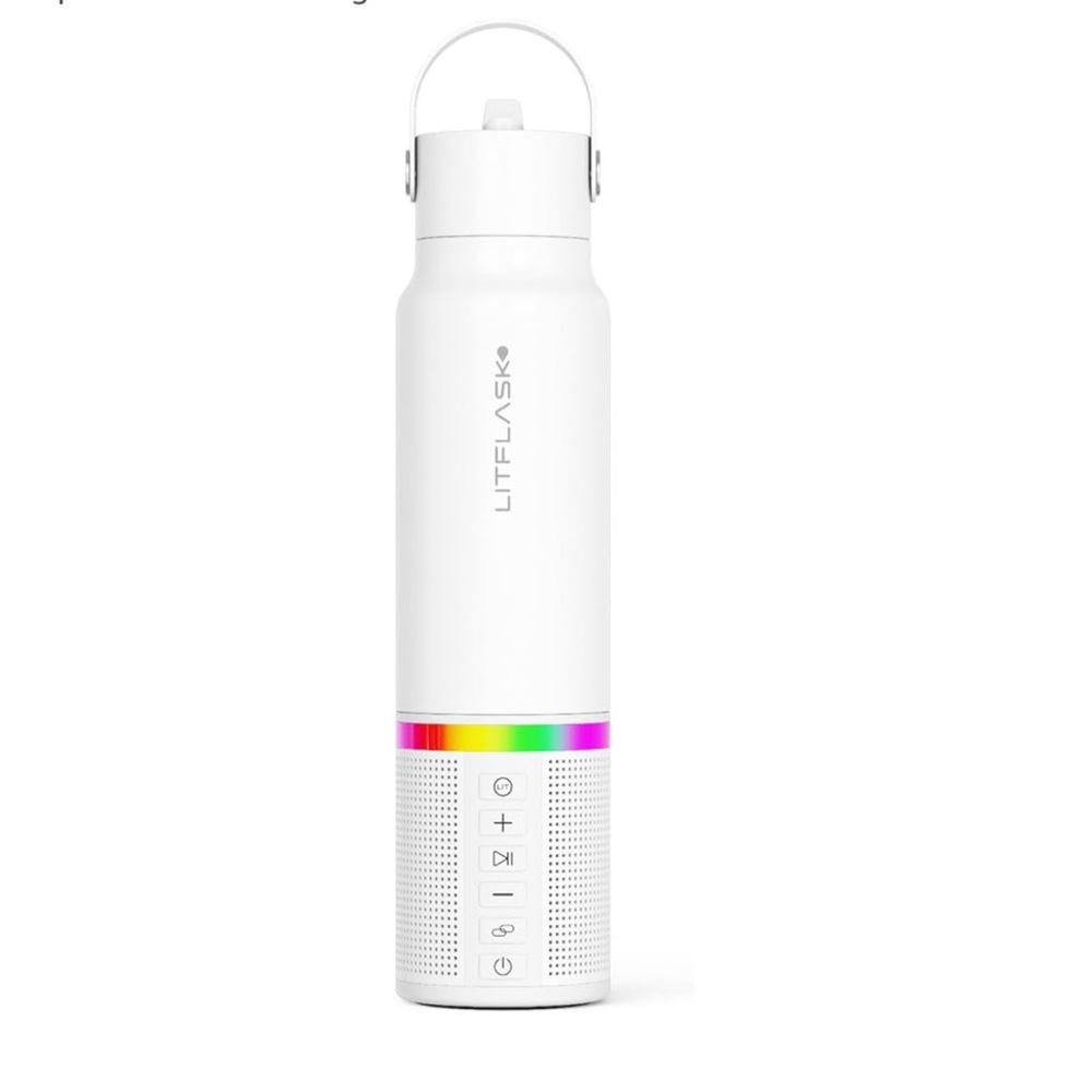 NWT LITFLASK Smart Water Bottle, Bluetooth Speaker, Portable Charger, LED Light